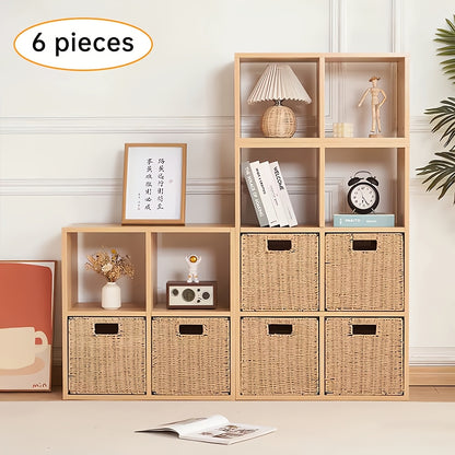 Paper Rope Storage Baskets with Handles, Foldable Handwoven 11 x 11 x 11 Inch Shelf Organizer Cubes for Nursery, Bedroom or Living Room
