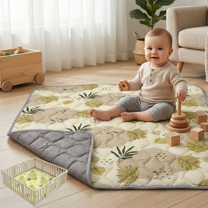 Foldable 50-Inch Baby Crawling Mat with Soft Padding, Machine-Washable Boho Playpen Floor Mat for Infants and Toddlers at Home