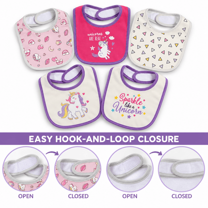 Double-Layer Cotton Baby Bibs 5-Pack with Cartoon Designs, Absorbent Adjustable Feeding Bib Set for Boys and Girls Ages 0–3 Years