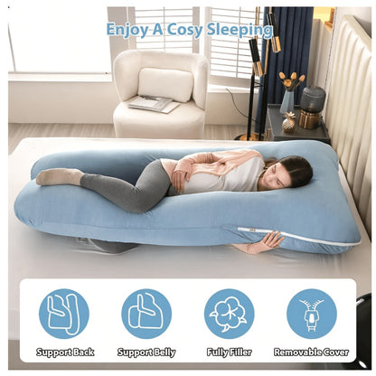 Velvet Cover U-Shaped Pregnancy Pillow, Full Body Maternity Sleeping Pillow with Detachable Soft Velvet Cover, Essential Comfort Support for Pregnant Women and Expectant Mothers