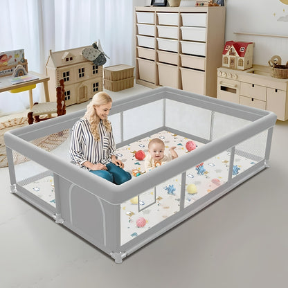 Baby Playpen with Breathable Mesh for Indoor and Outdoor Play, Large Kids Activity Yard in Beige or Gray with Multiple Size Options