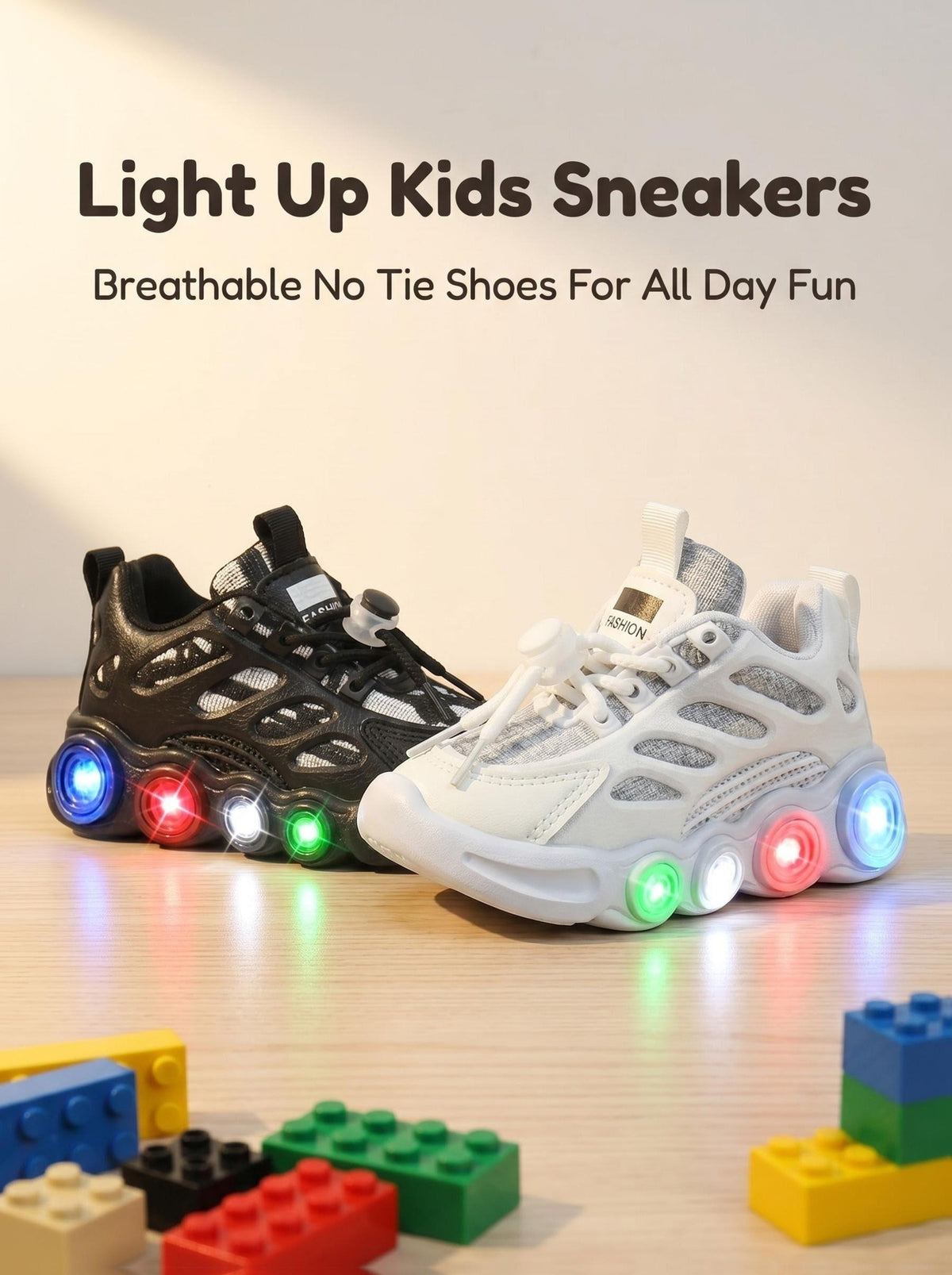 Color-Changing LED Toddler Shoes with Cartoon Design, Light-Up Kids Sneakers in Black or White for Boys and Girls, US Toddler and Little Kid Sizes