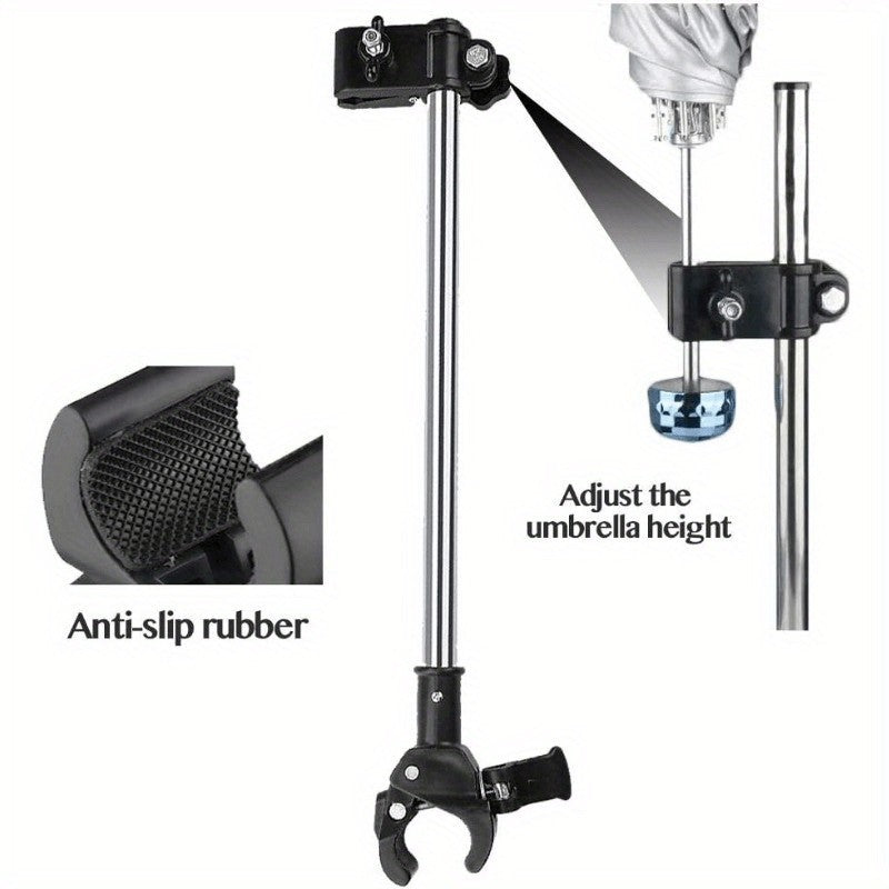 Adjustable Stroller Umbrella Holder Clip, No-Wrench Umbrella Mount Bracket for Baby Carriages, Walkers, Wheelchairs and Bikes, Outdoor Sun or Rain Use