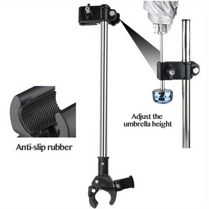 Adjustable Stroller Umbrella Holder Clip, No-Wrench Umbrella Mount Bracket for Baby Carriages, Walkers, Wheelchairs and Bikes, Outdoor Sun or Rain Use