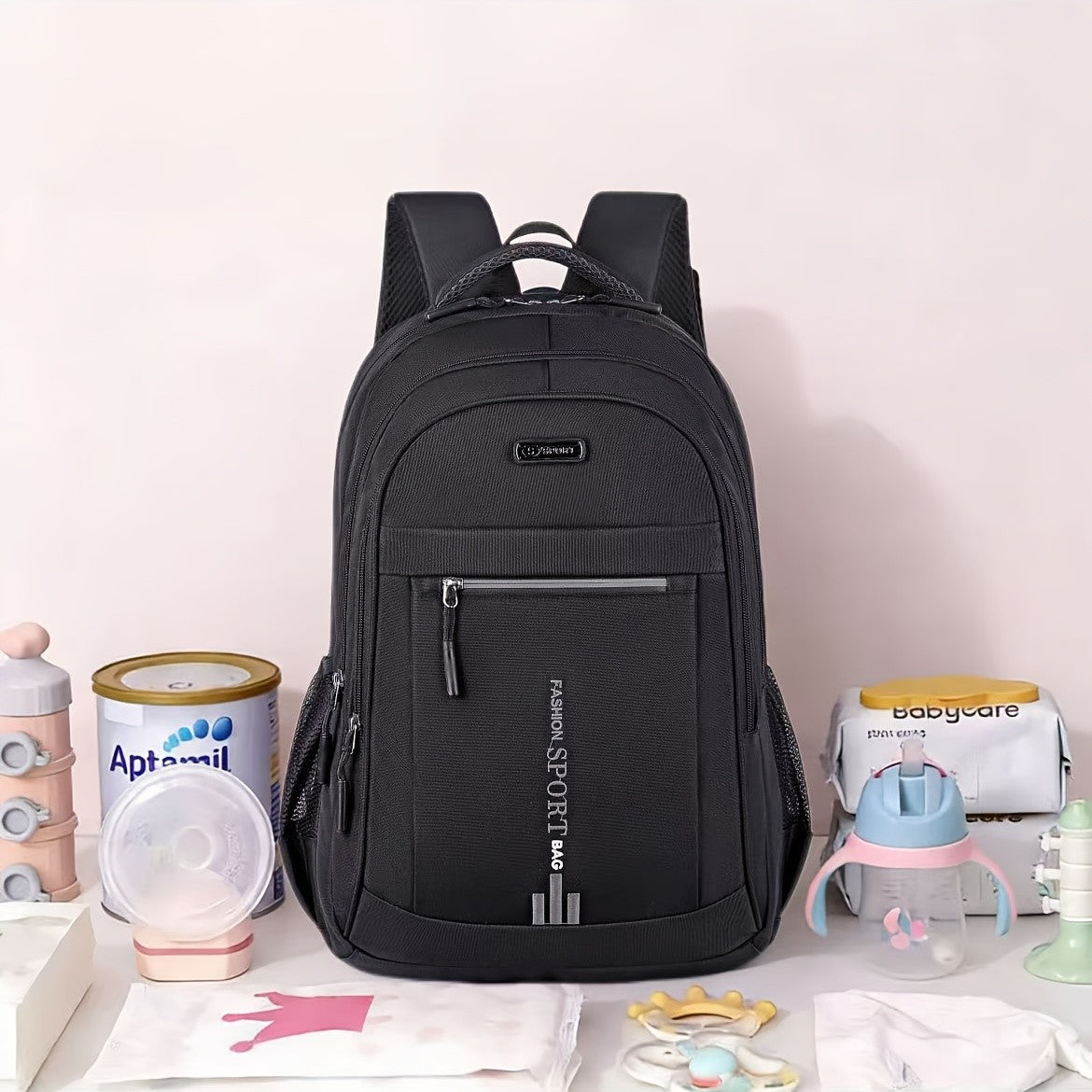 Utility-Pocket Diaper Backpack for Moms and Dads, Large-Capacity Multi-Compartment Baby Bag with Casual Tassel Detail for Travel and Daily Essentials