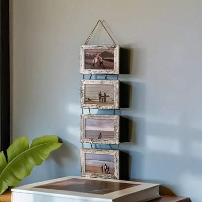 Wooden Baby Photo Frame Set, Two 4-Panel 4x6 Collage Frames with Glass Covers for Nursery Wall or Tabletop Display, First-Year Memories and Gift Giving