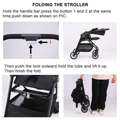 Compact Folding Baby Stroller with Reclining Seat, Canopy and Under-Seat Storage Basket, Black or Khaki Travel Pushchair for Family Outings