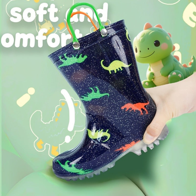 Kids Cartoon Rain Boots in Black, Easy-to-Carry Rainy-Day Footwear for Outdoor Play, with US 8 Toddler, US 12–13 Little Kid and US 1–3 Big Kid Size Options