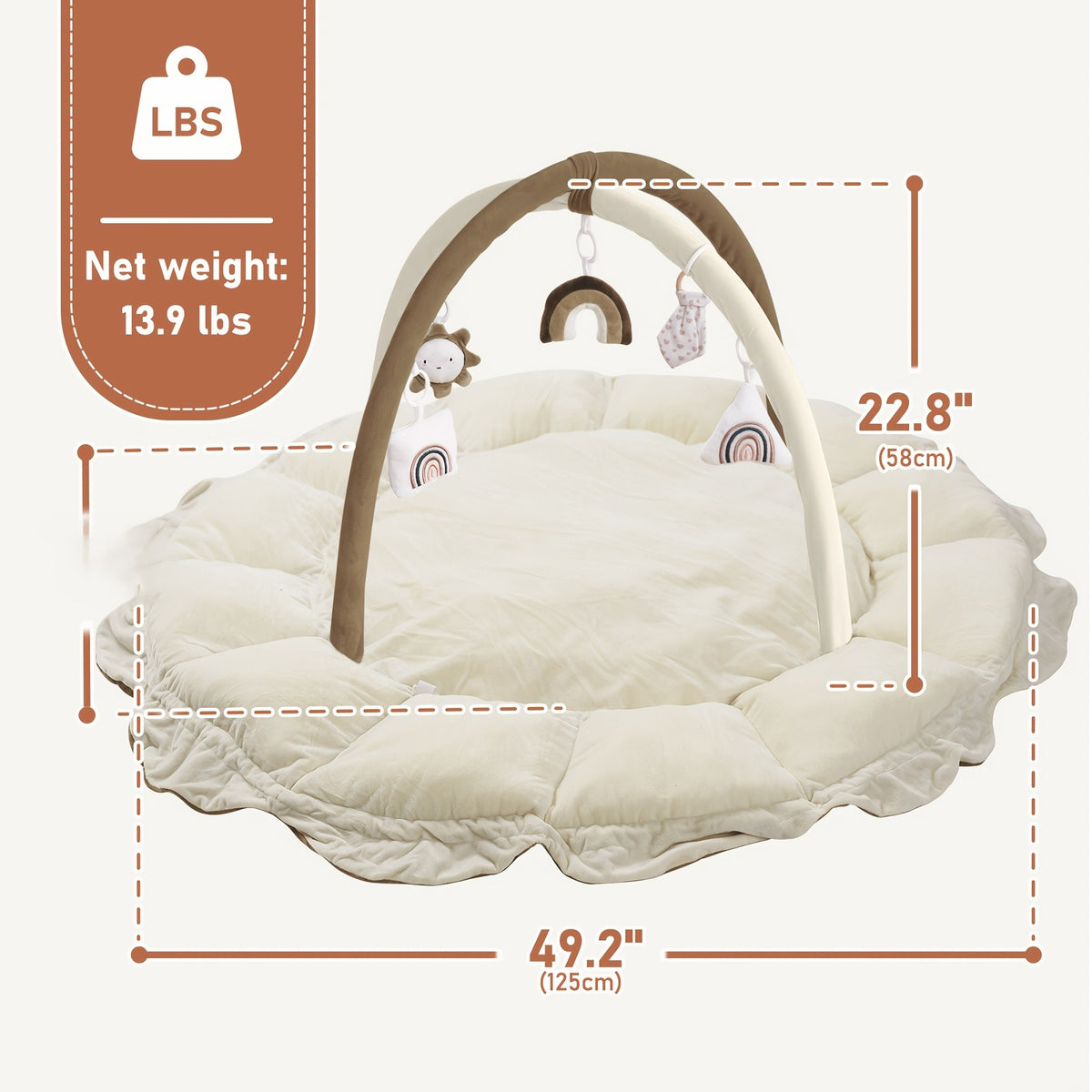 Plush Baby Play Gym Mat 5-in-1 Convertible Floor Cushion for Supervised Tummy Time and Toddler Play, Soft Padded Design in Gray, Pink, White or Brown