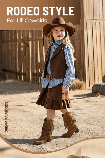 Tassel Fringe Western Ankle Boots for Girls - Star Cutout Cowgirl Boots with Soft Lining, Stable Heel, Easy Slip-On for Parties, Playtime & Dress-Up Fun