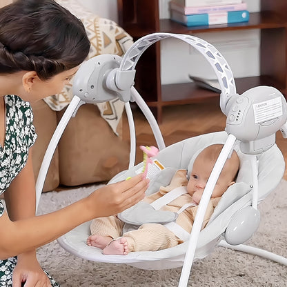 Portable Infant Swing with Timing Function, Green Grey or Pink Baby Activity Seat for Supervised Awake Use, Listed 0–6 Months and 6–20 lbs