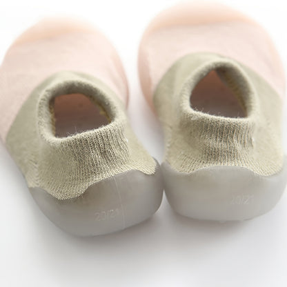 Baby Sock Shoes with Soft Rubber Soles, Slip-On Knit Infant Walking Shoes and Non-Slip Floor Slippers for Boys and Girls in Pink, Orange or Yellow
