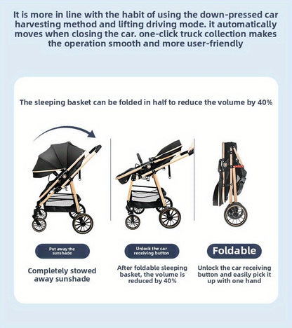 Lightweight Travel Stroller with Quick-Folding Design, Adjustable Backrest, Canopy and Storage Basket, Black Baby Pushchair for Everyday Outings