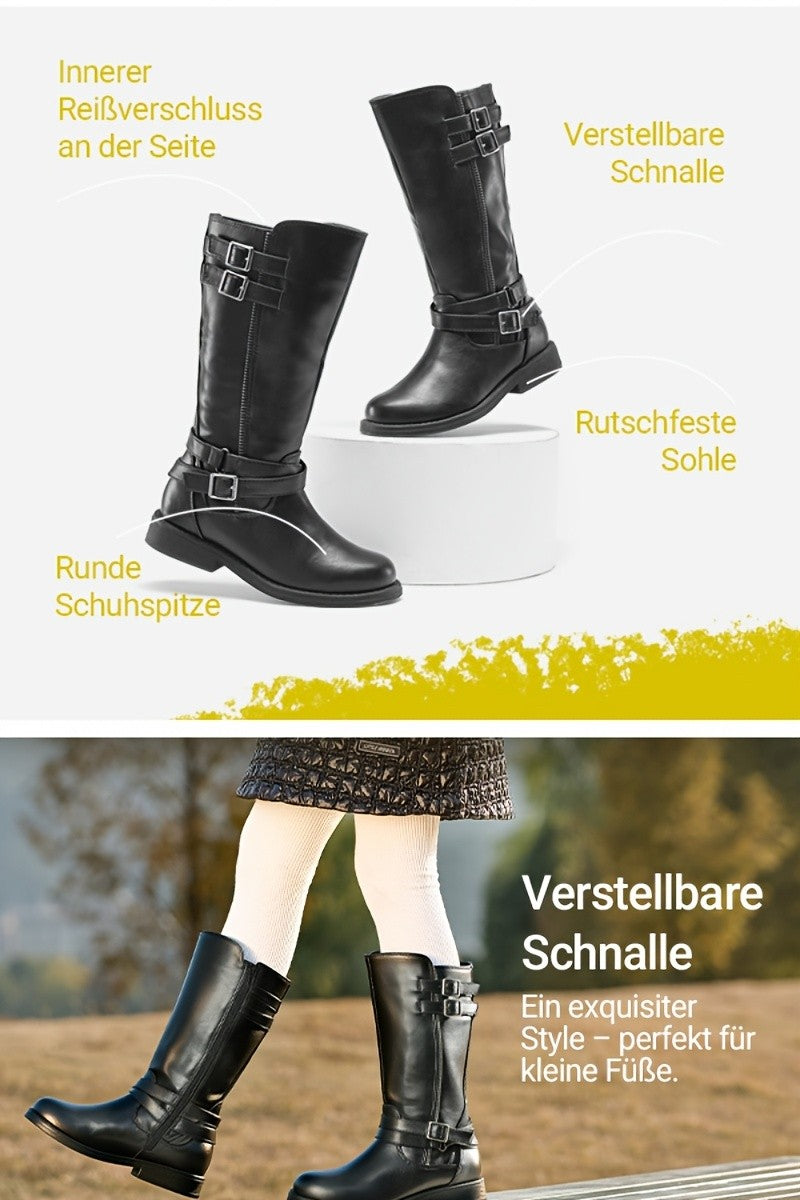 Double-Buckle Knee-High Sweater Riding Boots for Girls - Fashionable Tall Boots with Adjustable Buckle Straps, Assorted Colors, Comfortable Fit for Toddler, Little Kid & Big Kid