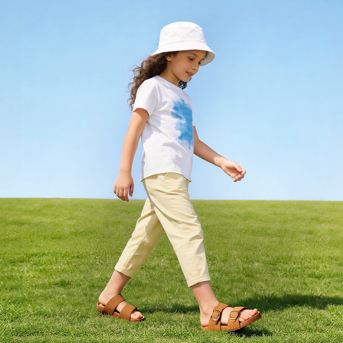 Kids Two-Buckle Slide Sandals by DREAM PAIRS with Adjustable Straps, Flexible Outsole and Padded Midsole in Beige, Camel or Dark Brown for Casual Wear