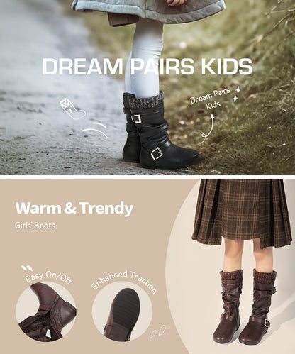 Faux Fur Lined Knee-High Winter Riding Boots for Girls - Fashionable Comfortable Tall Boots with Soft Lining, Warm Cold-Weather Footwear for Toddler, Little Kid & Big Kid