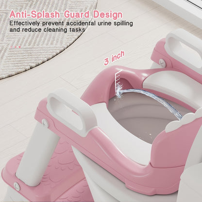 Dinosaur Potty Training Seat with Step Stool, 2-in-1 Toddler Toilet Seat with Detachable Triangular Base, Splash Guard and Non-Slip Mat, Color Options