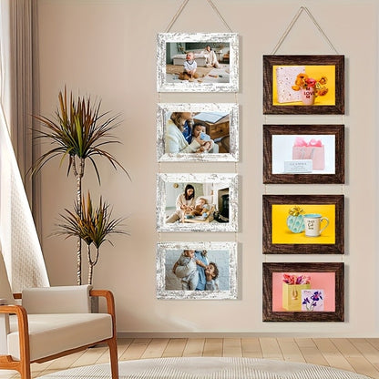 Wooden Baby Photo Frame Set, Two 4-Panel 4x6 Collage Frames with Glass Covers for Nursery Wall or Tabletop Display, First-Year Memories and Gift Giving