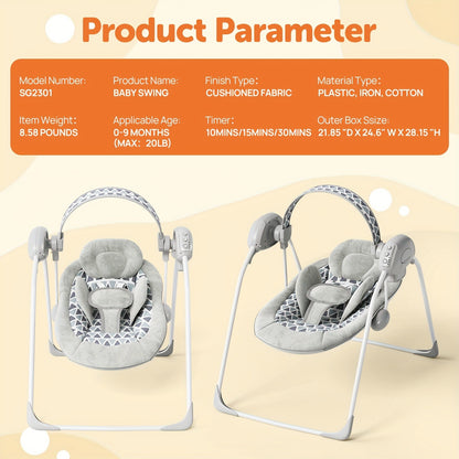 Baby Swing Seat with Timer in Green or Pink, Portable Infant Activity Swing with Patterned Seat for Supervised Awake Use, Listed 6–20 lbs