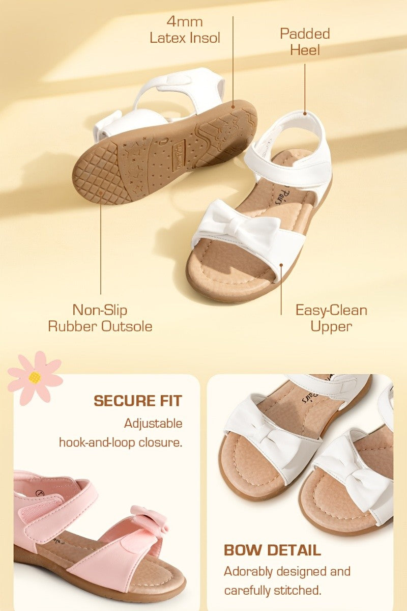 Girls Bow Sandals by DREAM PAIRS with Hook-and-Loop Fastener | Round-Toe TPR Sole Summer Shoes for Toddler, Little Kid and Big Kid Outings