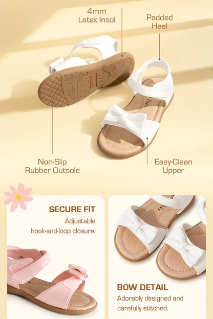 Girls Bow Sandals by DREAM PAIRS with Hook-and-Loop Fastener | Round-Toe TPR Sole Summer Shoes for Toddler, Little Kid and Big Kid Outings