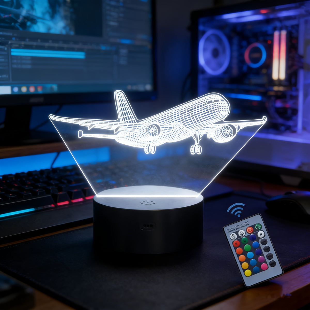 Airplane Night Light with 3D Illusion Design, 16 Touch-Control Color Options and Plug-In Base for Bedroom or Nursery Decor Gifts