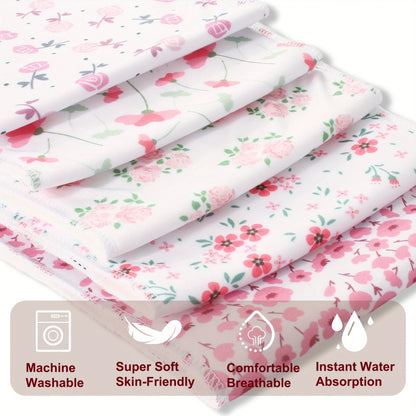 Printed Newborn Burp Cloths, 10-Piece Machine Washable Baby Washcloth and Burp Rag Set with Floral, Butterfly and Fox Style Options for Feeding