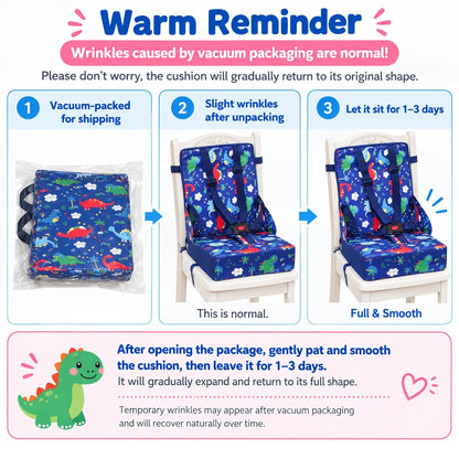 Kids Dining Chair Cushion with Backrest and Adjustable Straps, Foldable Oxford Cloth Seat Pad with Removable Washable Cover for Home and Travel