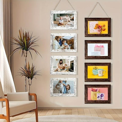 Wooden Baby Photo Frame Set, Two 4-Panel 4x6 Collage Frames with Glass Covers for Nursery Wall or Tabletop Display, First-Year Memories and Gift Giving