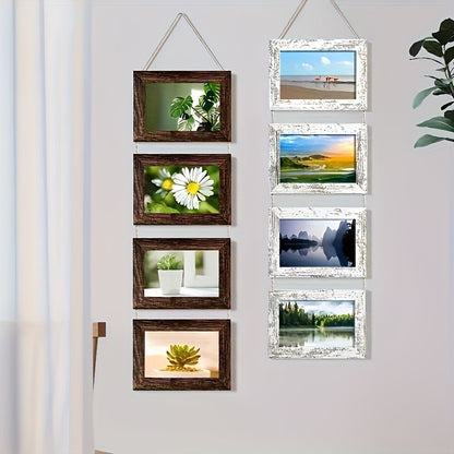 Wooden Baby Photo Frame Set, Two 4-Panel 4x6 Collage Frames with Glass Covers for Nursery Wall or Tabletop Display, First-Year Memories and Gift Giving