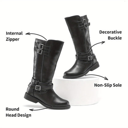 Double-Buckle Knee-High Sweater Riding Boots for Girls - Fashionable Tall Boots with Adjustable Buckle Straps, Assorted Colors, Comfortable Fit for Toddler, Little Kid & Big Kid