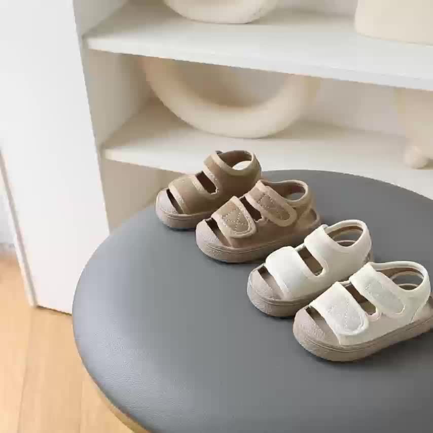 Toddler Open-Toe Sandals with Two Adjustable Straps and Heel Strap, Soft-Sole Summer Casual Shoes for Boys and Girls in Dark Brown or White, US Sizes 4-8.5