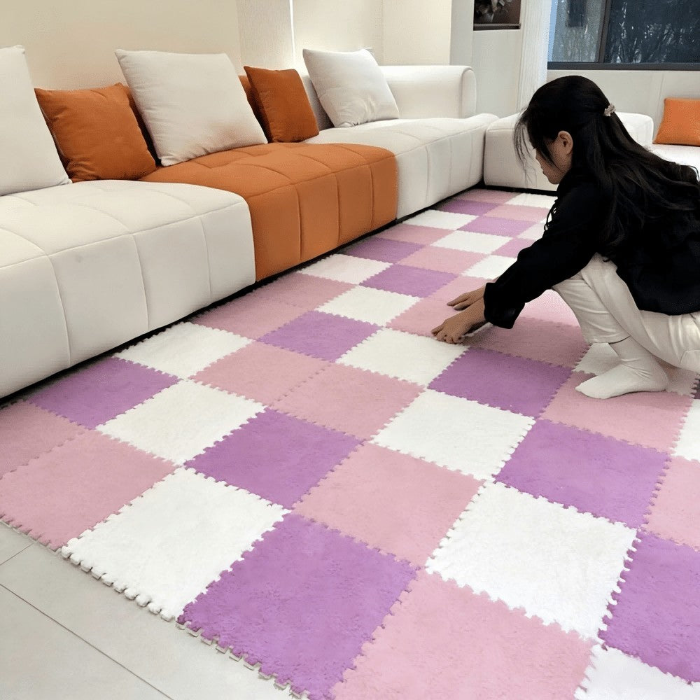 Interlocking Carpet Tiles, 38-Piece EVA Patchwork Floor Mat Set in Solid Colors for Living Room, Bedroom and Bay Window Home Decor
