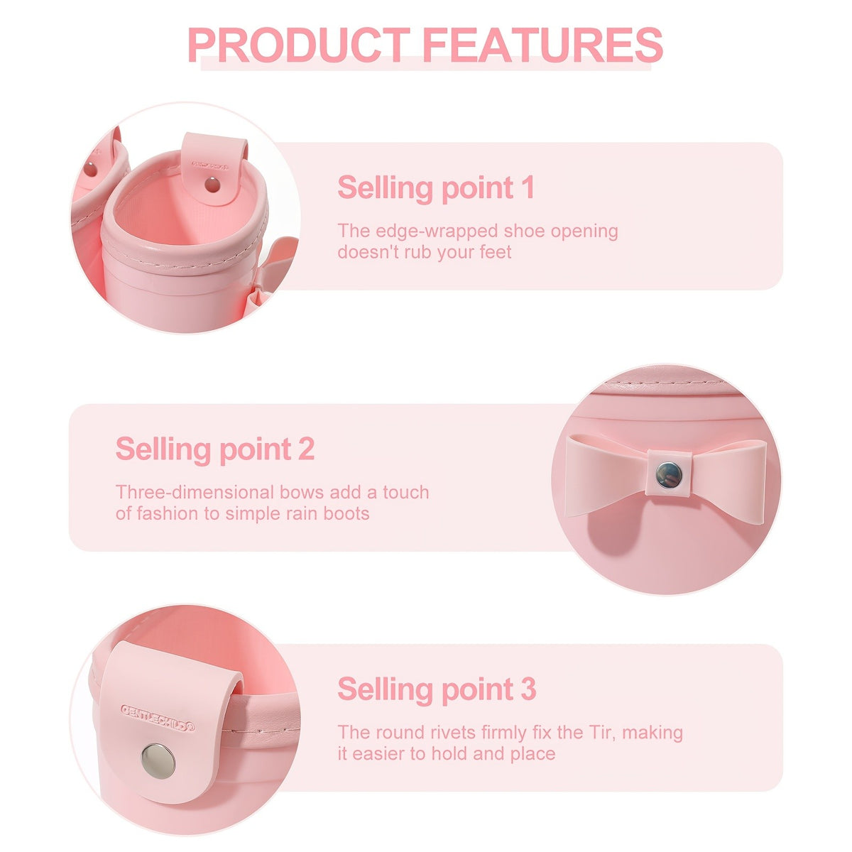 Girls Bow Rain Boots with Pull Tabs, Lightweight One-Piece Molded Toddler and Little Kid Boots in Pink, Burgundy, Dark Violet or Black for Rainy-Day Outings