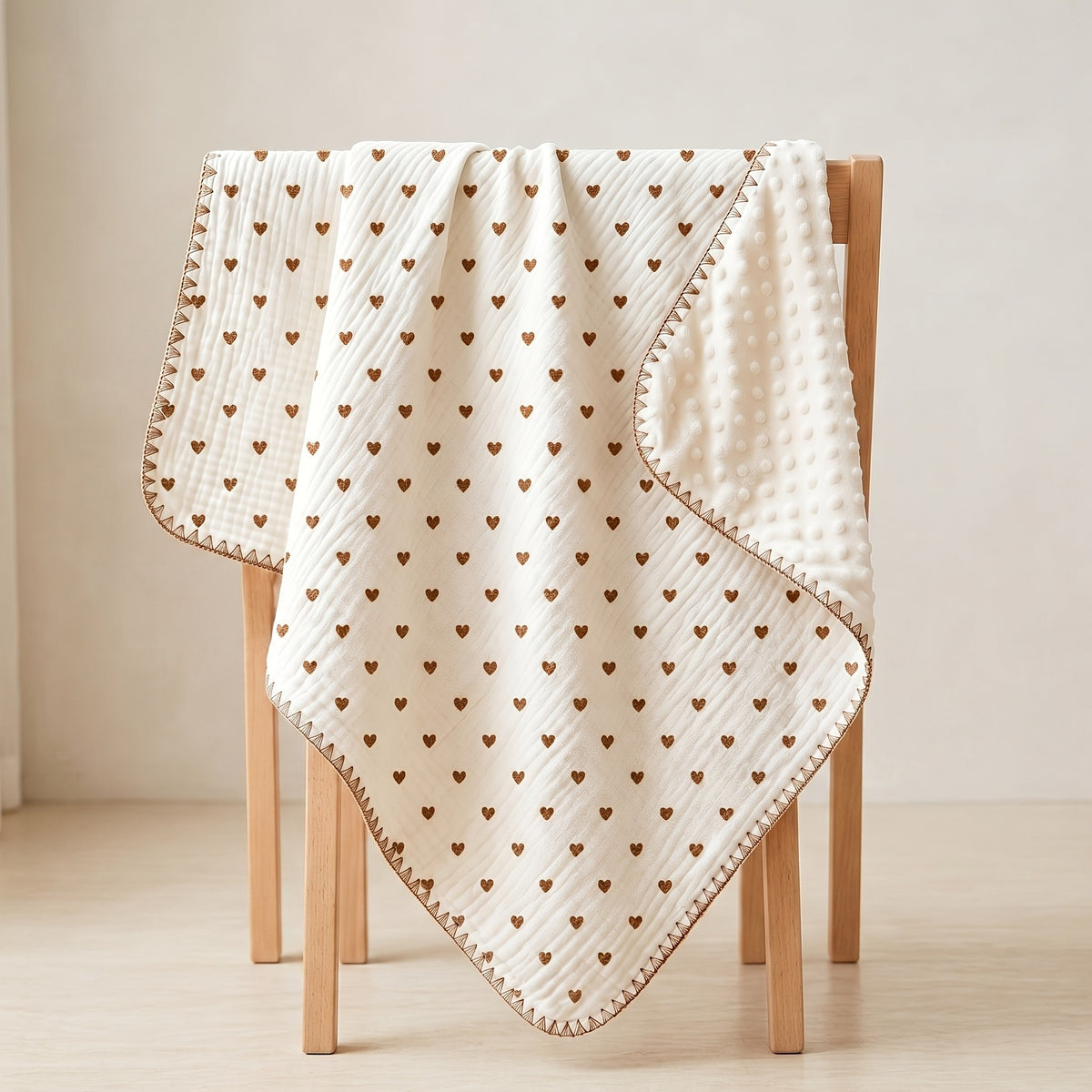 Double-Layer Baby Blanket with Cotton Gauze and Minky Dot Backing, 39.37 x 39.37 Inch Newborn Wrap in Bear, Rabbit and Dinosaur Prints