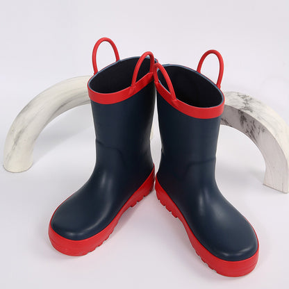 Pull-Handle Kids Rain Boots in PVC, Rainbow Unicorn and Other Color Options with Cartoon Details and Anti-Slip Sole for Toddler to Big Kid Rainy-Day Outings