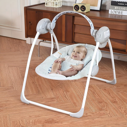 Portable Infant Swing with Timing Function, Green Grey or Pink Baby Activity Seat for Supervised Awake Use, Listed 0–6 Months and 6–20 lbs