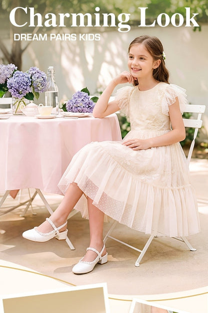 Girls Slingback Party Heels with Round Toe, Dress Shoes for Little and Big Kids for Weddings, Flower Girl Outfits and Princess-Inspired Occasions