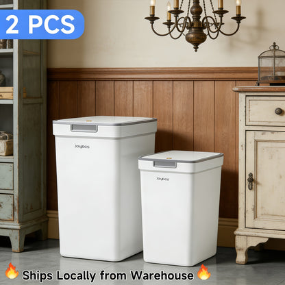 Push-Lid Bathroom Trash Can Set, Slim Plastic Waste Bins for Small Spaces with Removable Bag Rings, 2.4 and 3.6 Gallon Sizes for Home or Office
