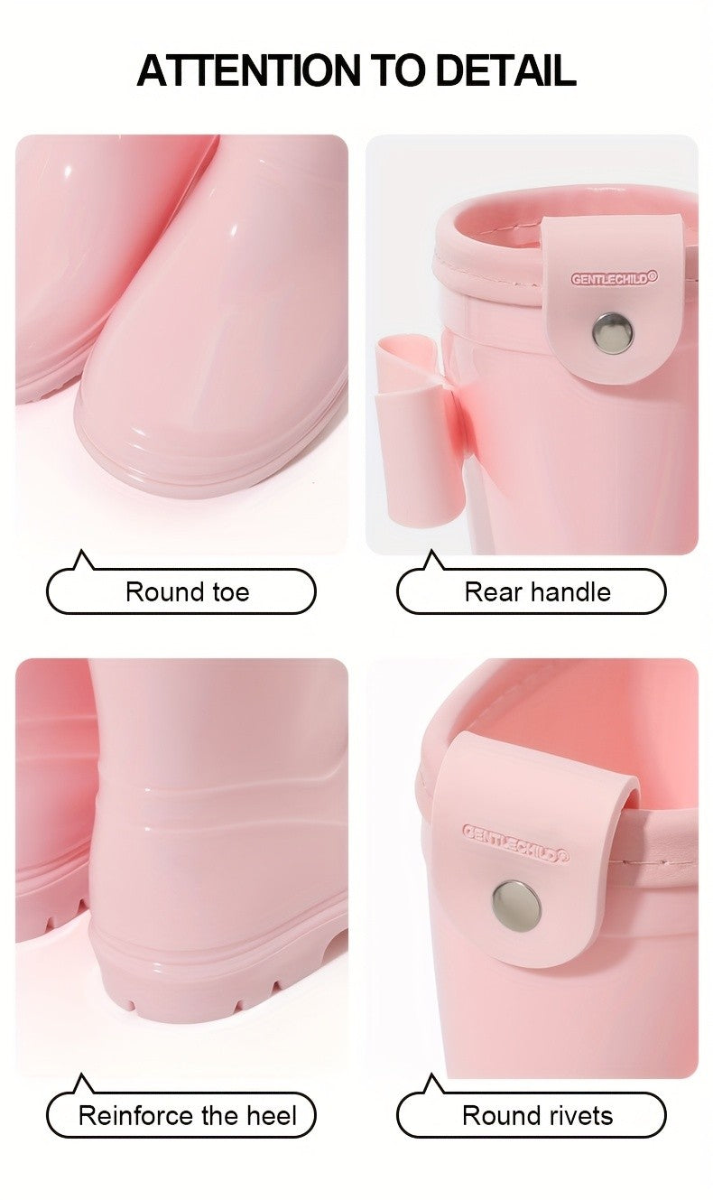 Girls Bow Rain Boots with Pull Tabs, Lightweight One-Piece Molded Toddler and Little Kid Boots in Pink, Burgundy, Dark Violet or Black for Rainy-Day Outings