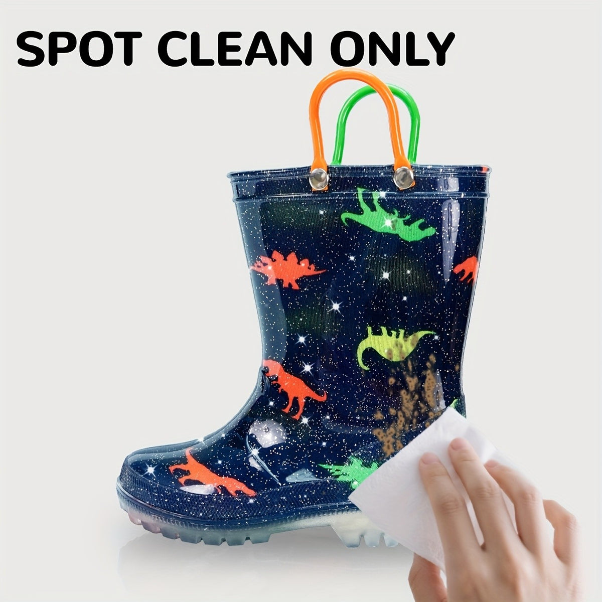 Kids Cartoon Rain Boots in Black, Easy-to-Carry Rainy-Day Footwear for Outdoor Play, with US 8 Toddler, US 12–13 Little Kid and US 1–3 Big Kid Size Options