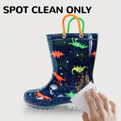 Kids Cartoon Rain Boots in Black, Easy-to-Carry Rainy-Day Footwear for Outdoor Play, with US 8 Toddler, US 12–13 Little Kid and US 1–3 Big Kid Size Options