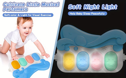 Kick and Play Piano Baby Activity Mat in Blue with Light-Up Keys, 4 Detachable Sensory Toys and Mirror for Newborn Tummy Time and Floor Play