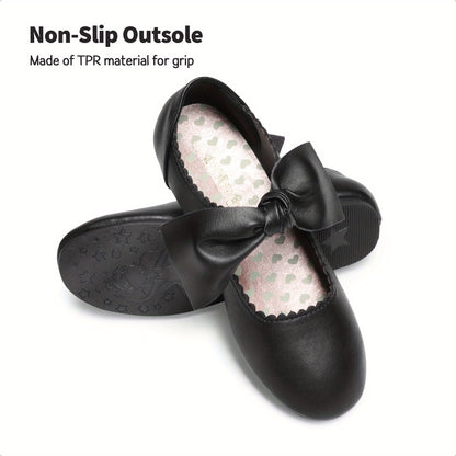 Girls Ballet Dress Flats with Bow and Elastic Strap, Soft Padded Mary Jane Shoes for Toddler, Little Kid & Big Kid Weddings, Parties and Christmas Outfits