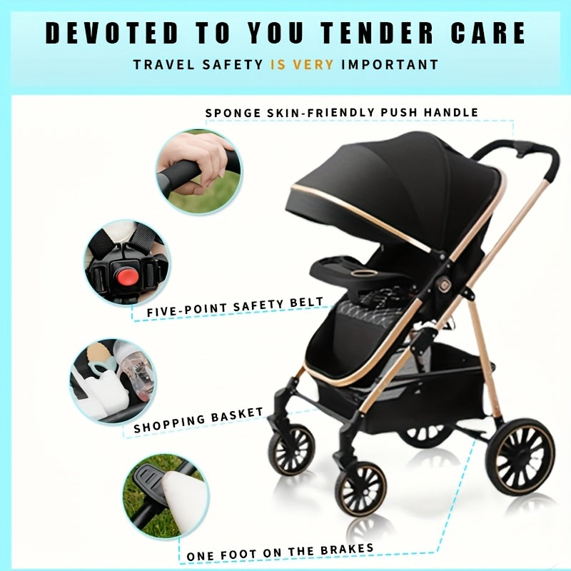 Lightweight Travel Stroller with Quick-Folding Design, Adjustable Backrest, Canopy and Storage Basket, Black Baby Pushchair for Everyday Outings