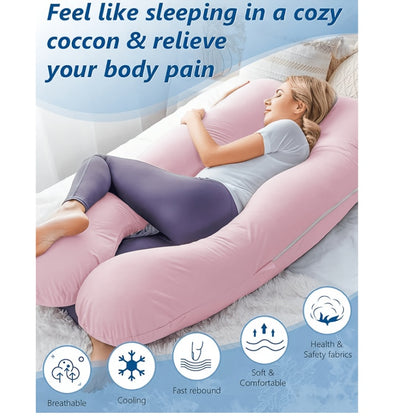 Velvet Cover U-Shaped Pregnancy Pillow, Full Body Maternity Sleeping Pillow with Detachable Soft Velvet Cover, Essential Comfort Support for Pregnant Women and Expectant Mothers