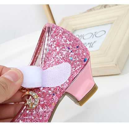 Dazzling Glitter Stone Mary Jane Party Heels for Girls - Sparkly Shoes with Round Toe & Magic Tape Closure, Perfect for Flower Girl, Wedding & Birthday Celebrations, Toddler to Big Kid Sizes