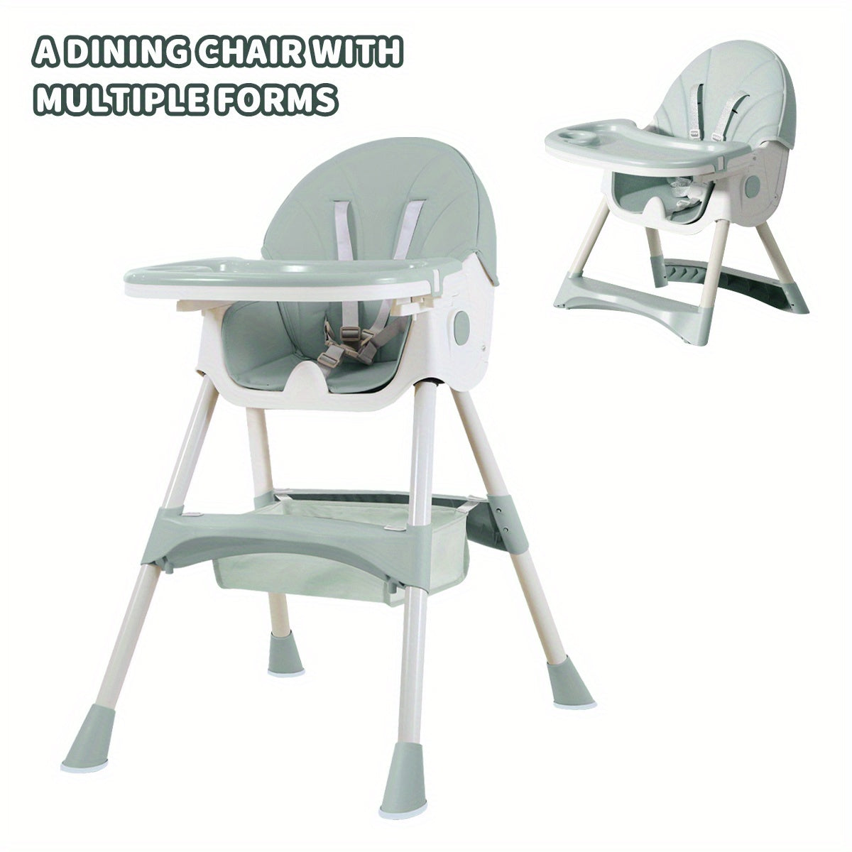 Foldable Baby High Chair with Removable Tray, Portable Dining Seat for Baby Mealtimes, Space-Saving Feeding Chair in Pink, Green or Khaki