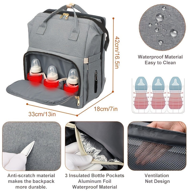 Large Travel Diaper Backpack with Slip Pocket, Zippered Maternity Bag for Moms on the Go – Secure Closure, Quick-Access Pocket, Suitable for Boys & Girls, Great Baby Shower Gift