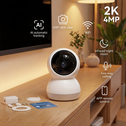 2K WiFi Indoor Security Camera with AI Motion Alerts, Night Vision, Two-Way Audio, 2.4G/5G Connectivity and Smartphone Monitoring for Home or Nursery